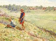 Alf Wallander Berry Picking Children a Summer Day painting